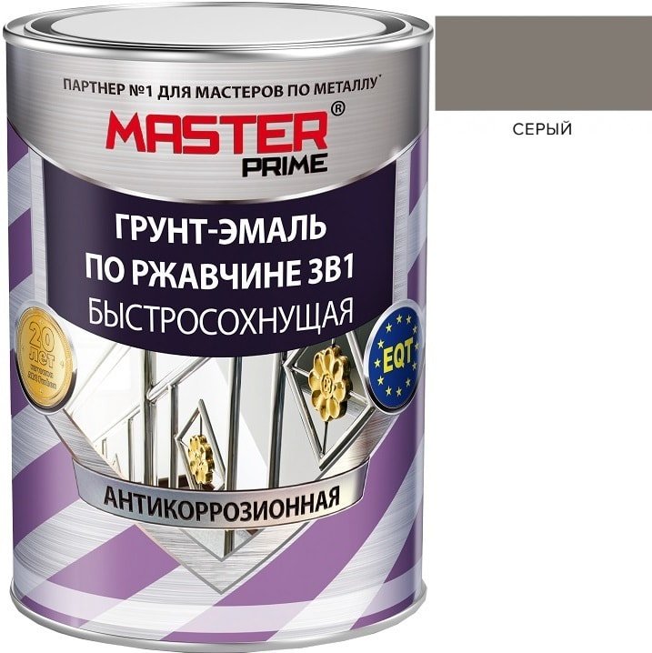 

Грунт-эмаль Master Prime По ржавчине 3 в 1 быстросохнущая 0.9 л (серый)