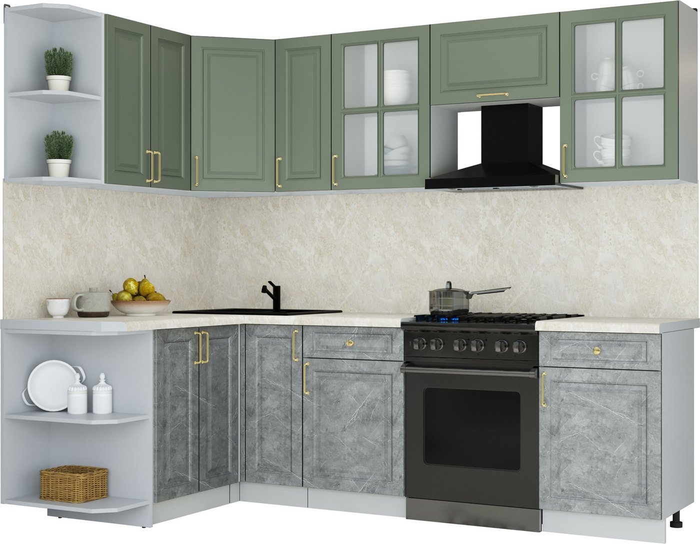 

Готовая кухня Интерлиния Мила Шато 1.5x2.5 LV (мята/керамика/опал светлый)