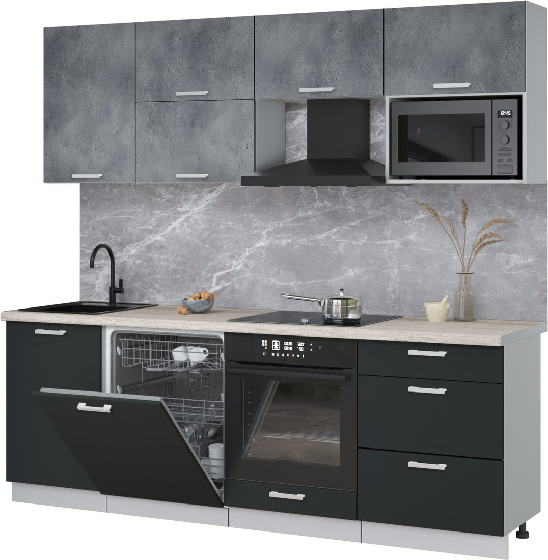 

Готовая кухня Интерлиния Мила Лайт 2.3-ПМ2 (бетон портленд/антрацит/травертин серый)