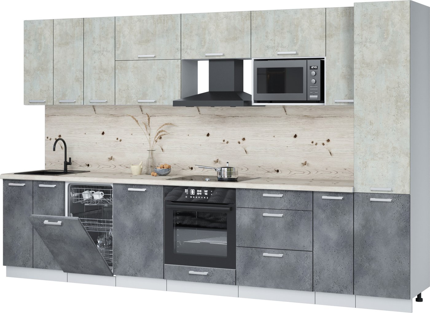 

Готовая кухня Интерлиния Мила Лайт 3.4-ПМ4 (бетон лайт/бетон портленд/бискайская сосна)