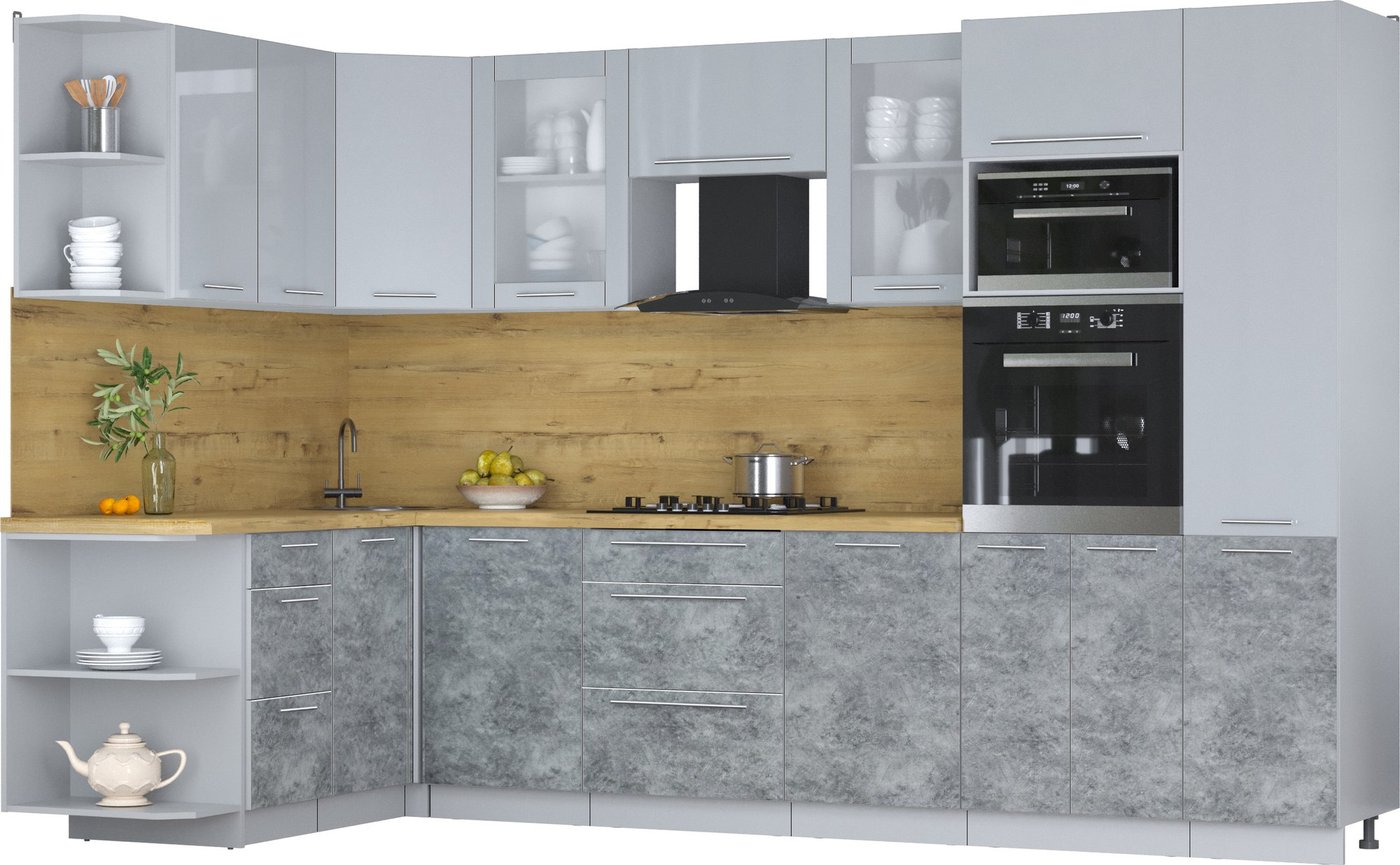 

Готовая кухня Интерлиния Мила Пластик 1.68x3.2 LV (туманный глянец/мрамор/дуб бунратти)