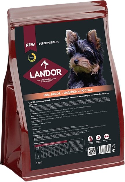 

Сухой корм для собак Landor Mini Junior для щенков и юниоров мелких пород с индейкой и лососем 3 кг
