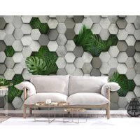 Фотообои Vimala 3D Шестиугольники и листья пальмы 270x400