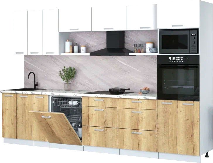 

Готовая кухня Интерлиния Мила Лайт 3.3-ПМ1-2 (белый платинум/дуб золотой/белый гранит)