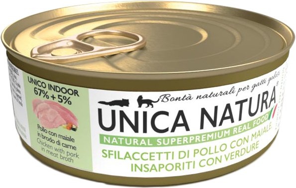 

Консервированный корм для кошек Unica Natura Unico Indoor c курицей, свининой и овощами 70 г
