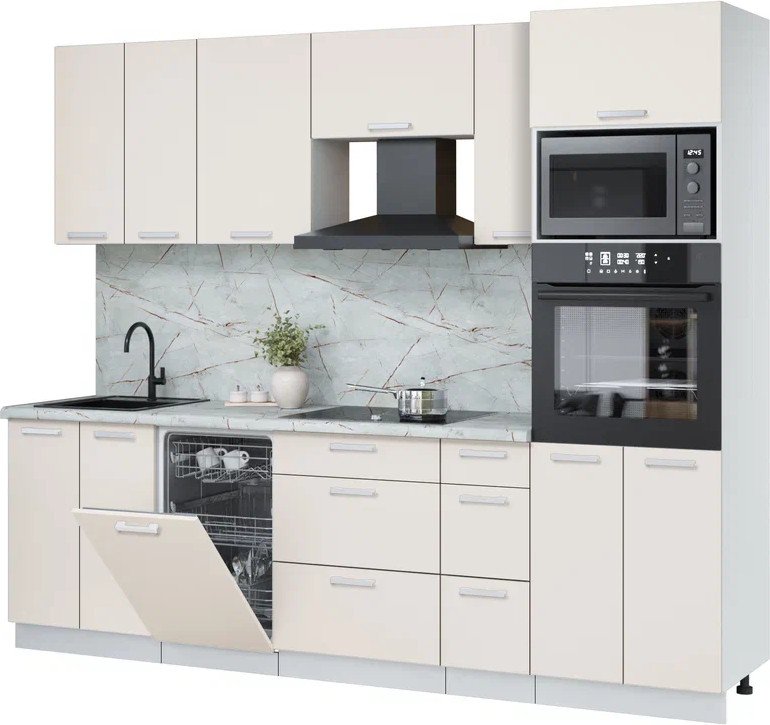 

Готовая кухня Интерлиния Мила Лайт 2.55-ПМ3 (персидский жемчуг/персидский жемчуг/серый каспий)