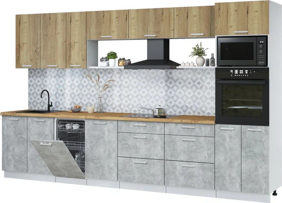 

Готовая кухня Интерлиния Мила Лайт 3.5-ПМ3 (дуб золотой/бетон/дуб бунратти)