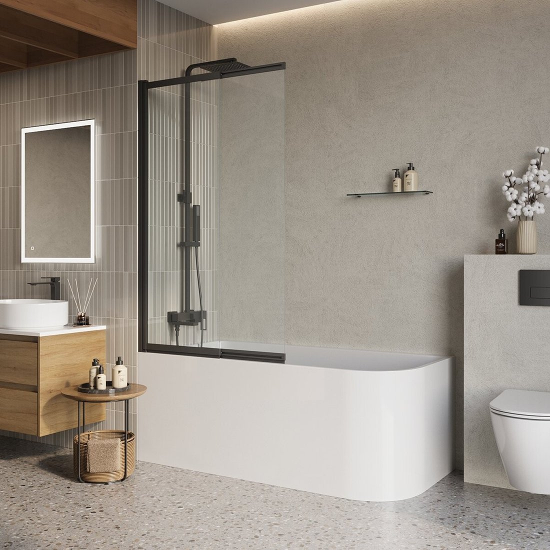 Стеклянная шторка для ванны BelBagno Luce 90x145 Nero