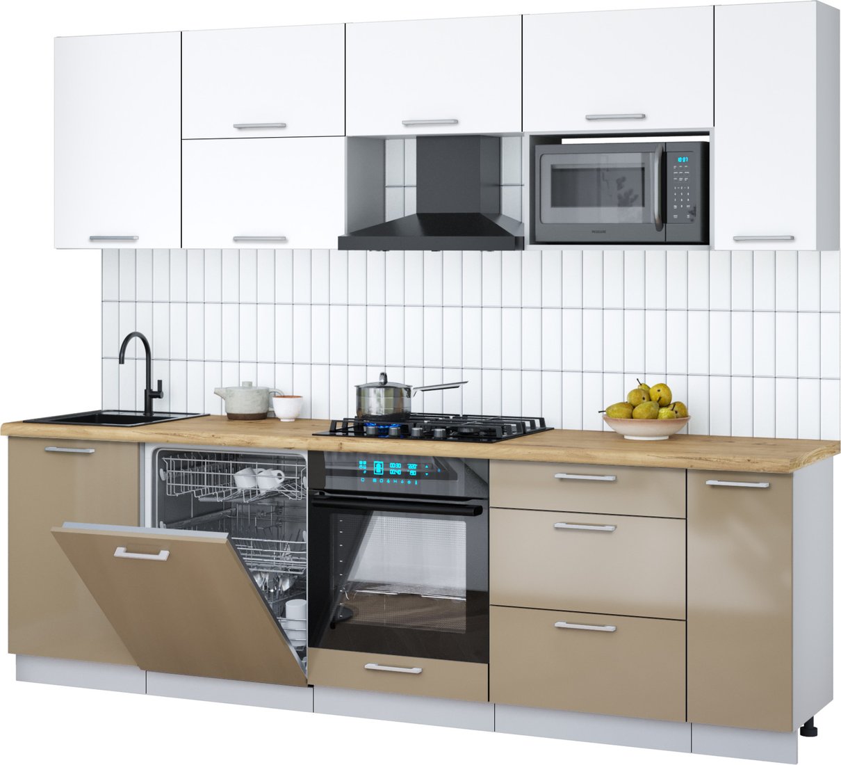 

Готовая кухня Интерлиния Мила Gloss 2.6-ПМ2 (капучино глянец/белый/дуб бунратти)