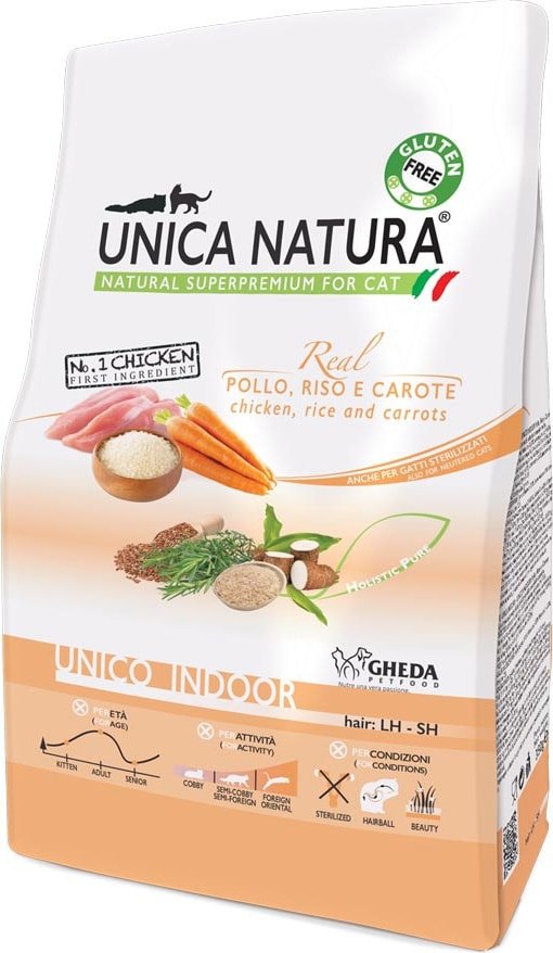 

Сухой корм для кошек Unica Natura Unico Indoor с курицей, рисом и морковью 350 г