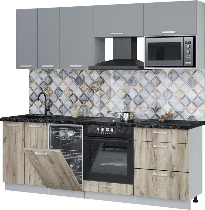 

Готовая кухня Интерлиния Мила Лайт 2.25-ПМ4 (серебро/дуб серый/кастилло темный)