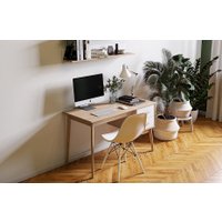 Стол Мебельград Калгари с тумбой (дуб натуральный светлый/белый матовый)