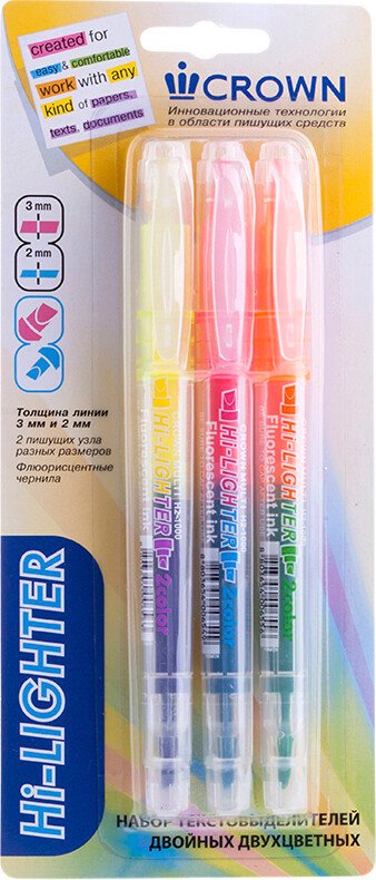 

Набор текстовыделителей Crown Multi Hi-Lighter двухсторонний H2-1000-B/3 (3 шт, ассорти)