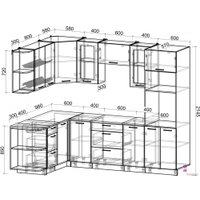 Готовая кухня Интерлиния Мила Gloss 1.68x2.6 левая (серый софт/серый софт/травертин серый) в Гродно