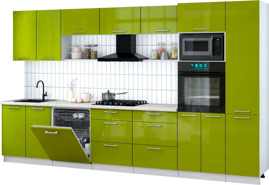 

Готовая кухня Интерлиния Мила Gloss 3.6-ПМ1 (яблоко глянец/яблоко глянец/опал светлый)