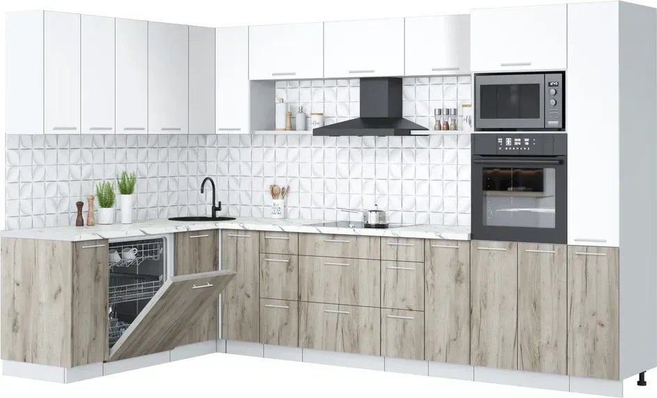 

Готовая кухня Интерлиния Мила Лайт 1.896х3.28 (белый платинум/дуб серый/белый гранит)