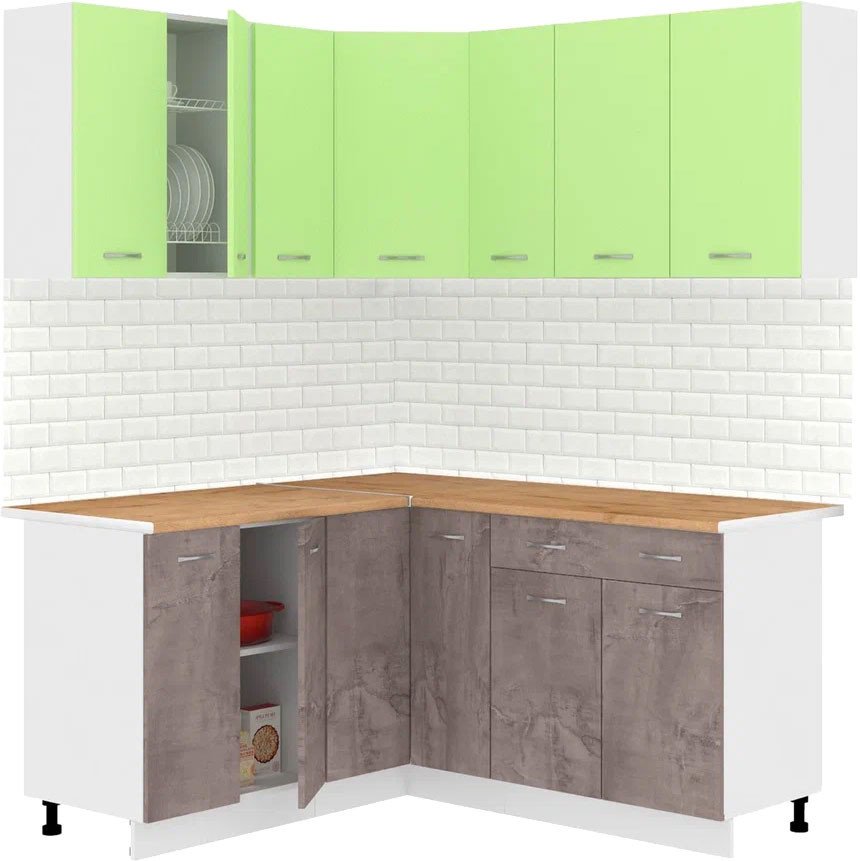 

Готовая кухня Кортекс-мебель Корнелия Лира 1.5x2.0 (зеленый/оникс/дуб бунратти)
