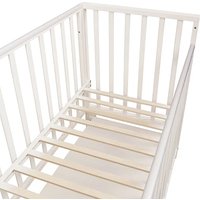 Классическая детская кроватка Indigo Norden универсальный маятник+колеса, ящик (массив березы, белый)