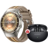 Умные часы Huawei Watch GT 6 Pro 46 мм (серебристый, с коричневым плетеным ремешком, международная версия) + наушники Huawei FreeBuds 6i по акции