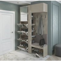 Стенка Алисия Сольера мод.1 (ЛДСП Мунлайт/ЛДСП Велюр/Ткань Light Grey)