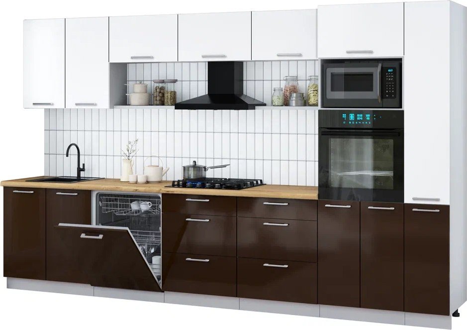 

Готовая кухня Интерлиния Мила Gloss 3.5-ПМ1 (шоколад глянец/белый/дуб бунратти)