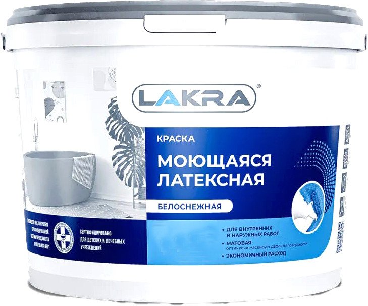 Краска Лакра Латексная моющаяся 6.5 кг (белоснежный)