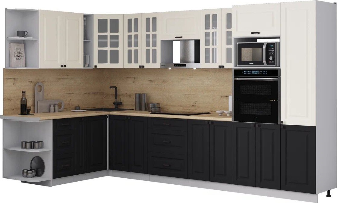 

Готовая кухня Интерлиния Мила Деко 1.88x3.4 LV (черный/белый/дуб бунратти)