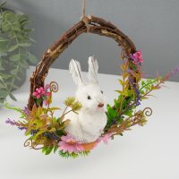 Декор Sima-Land Белый зайка в венке с цветами 10321221