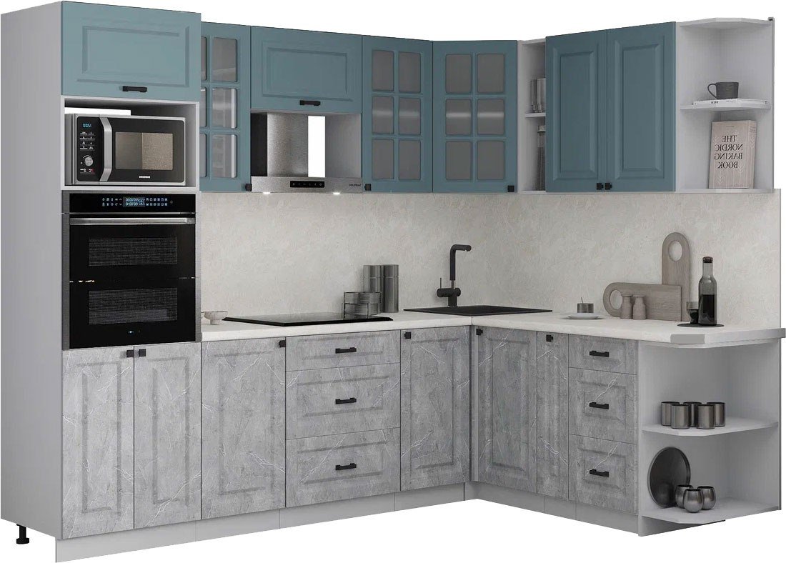 

Готовая кухня Интерлиния Мила Деко 1.88x2.6 PR (керамика/океан/опал светлый)