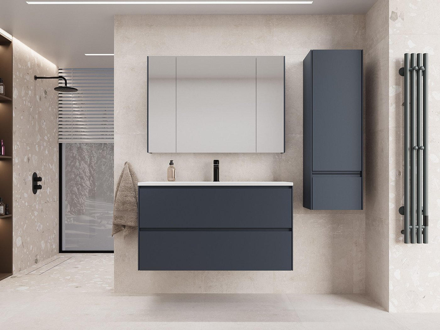 Symbolite Тумба под умывальник Лима 100 Line Plus 2 ящика + Line 100x48 (подвесная, графит)