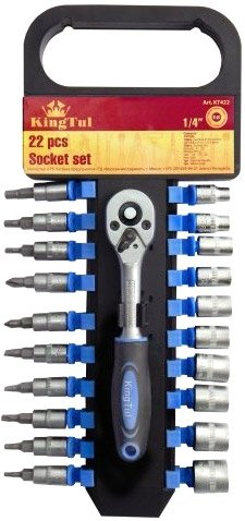 

Набор трещотка с головками и битами KingTul KT422 22 предмета