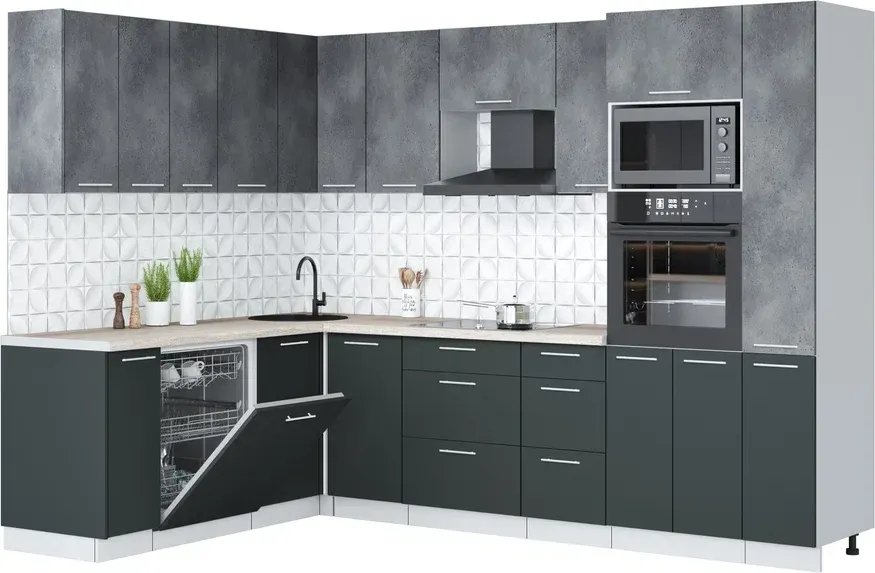 

Готовая кухня Интерлиния Мила Лайт 1.896х2.88 (бетон портленд/антрацит/травертин серый)