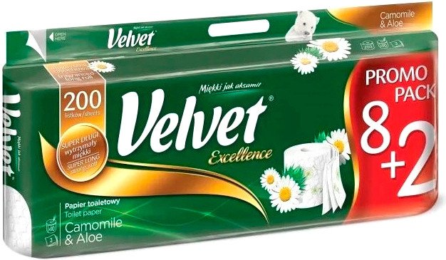 

Туалетная бумага Velvet Excellence Ромашка Алоэ (3 слоя, 8+2 рулонов)