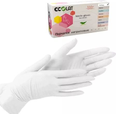 Нитриловые перчатки Ecolat Нитриловые (M, 100 шт, белый)