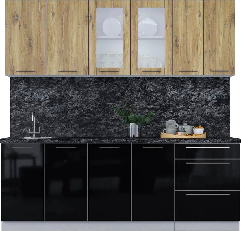 

Кухонный модуль Интерлиния Мила Пластик 2.2 Б (дуб эпоксид/черный/кастилло темный)