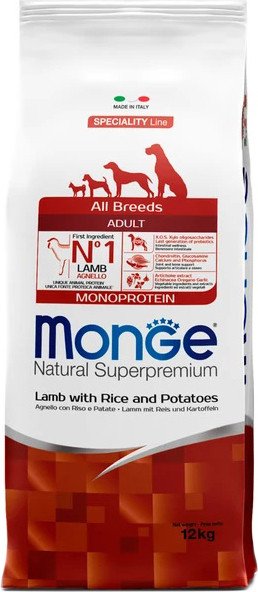 

Сухой корм для собак Monge All Breeds Adult Monoprotein Lamb with Rice and Potatoes (для взрослых с ягненком, рисом и картофелем) 12 кг