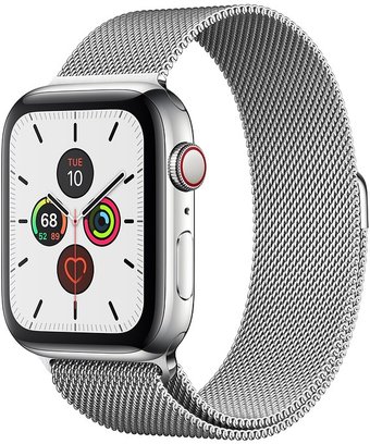 Умные часы Apple Watch Series 5 LTE 44 мм (серебристый/миланский серебристый)
