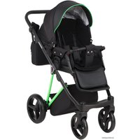 Универсальная коляска Adamex Cristiano Fluo (2 в 1, черный, рама черный/зеленый)