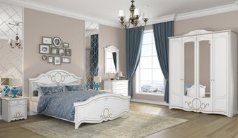 Комплект мебели для спальни Империал Барбара с ламелями ШК-4 (белый/золото)