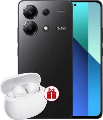 Xiaomi Redmi Note 13 8GB/256GB с NFC международная версия (полуночный черный) и Xiaomi Redmi Buds 4 Active (белый) по акции
