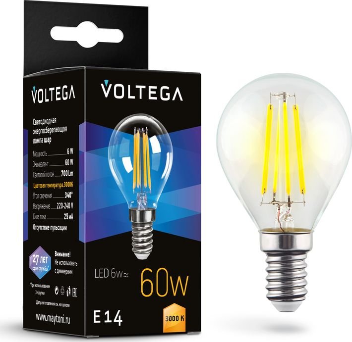 

Светодиодная лампочка Voltega Crystal Globe 6W 3000K E14