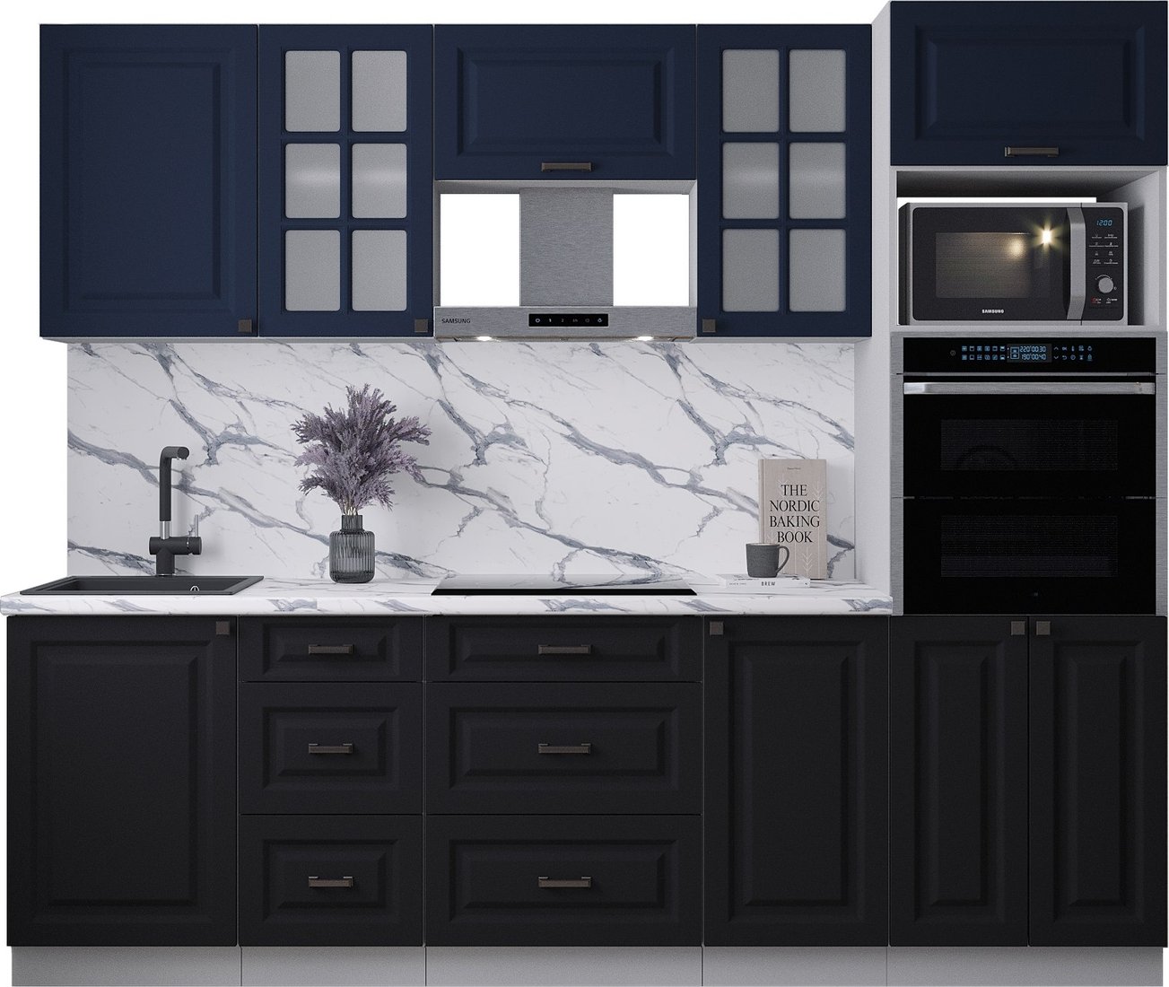 

Готовая кухня Интерлиния Мила Деко 2.5 (черный/индиго/белый гранит)