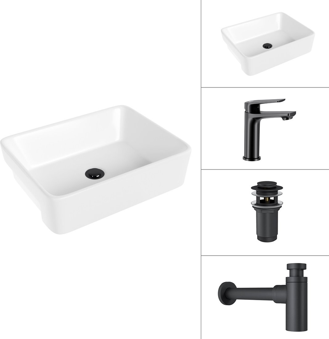 Умывальник Lauter 21675 + Sky 21СК533BS + сифон 21635B + донный клапан 21190B (черный матовый)