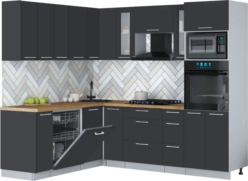 

Готовая кухня Интерлиния Мила Gloss 1.896х2.38 (пепел/пепел/дуб бунратти)