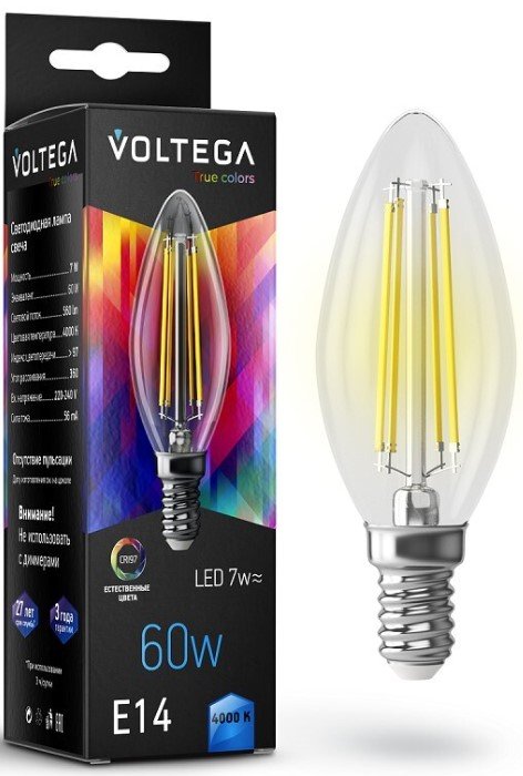

Светодиодная лампочка Voltega Crystal Candle 7W 4000K E14 CRI97 7153