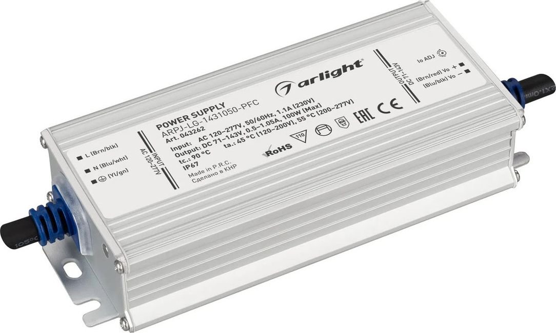 

Блок питания Arlight ARPJ-LG-1431050-PFC (100W. 71-143V. 0.5-1.05A) 043262