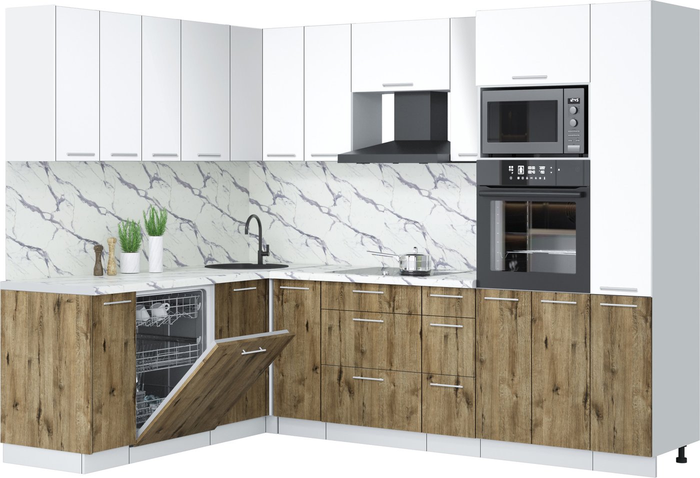 

Готовая кухня Интерлиния Мила Лайт 1.896х2.68 (белый платинум/дуб веллингтон/белый гранит)