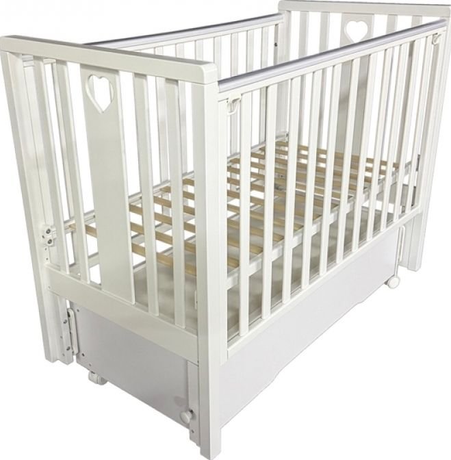 Классическая детская кроватка Антел Лада универсальный маятник + колеса, ящик (белый)