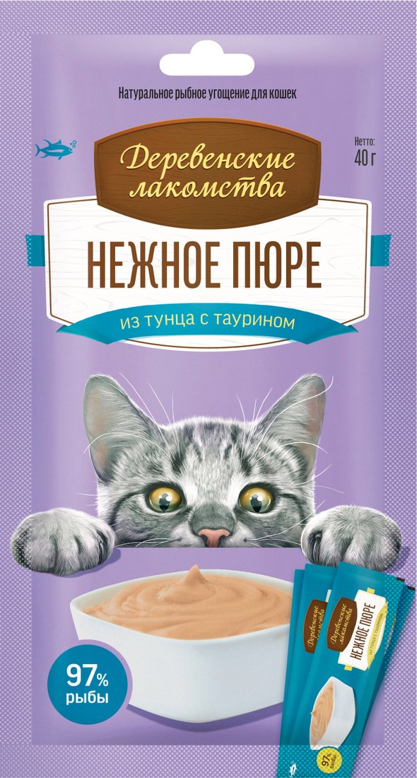 

Лакомство для кошек Деревенские лакомства Нежное пюре из тунца 40 г