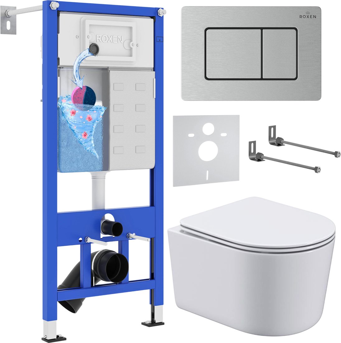 

Унитаз подвесной Roxen Simple compact в комплекте с инсталляцией StounFix Dual Fresh 6 в 1 968486 (кнопка: сатин)